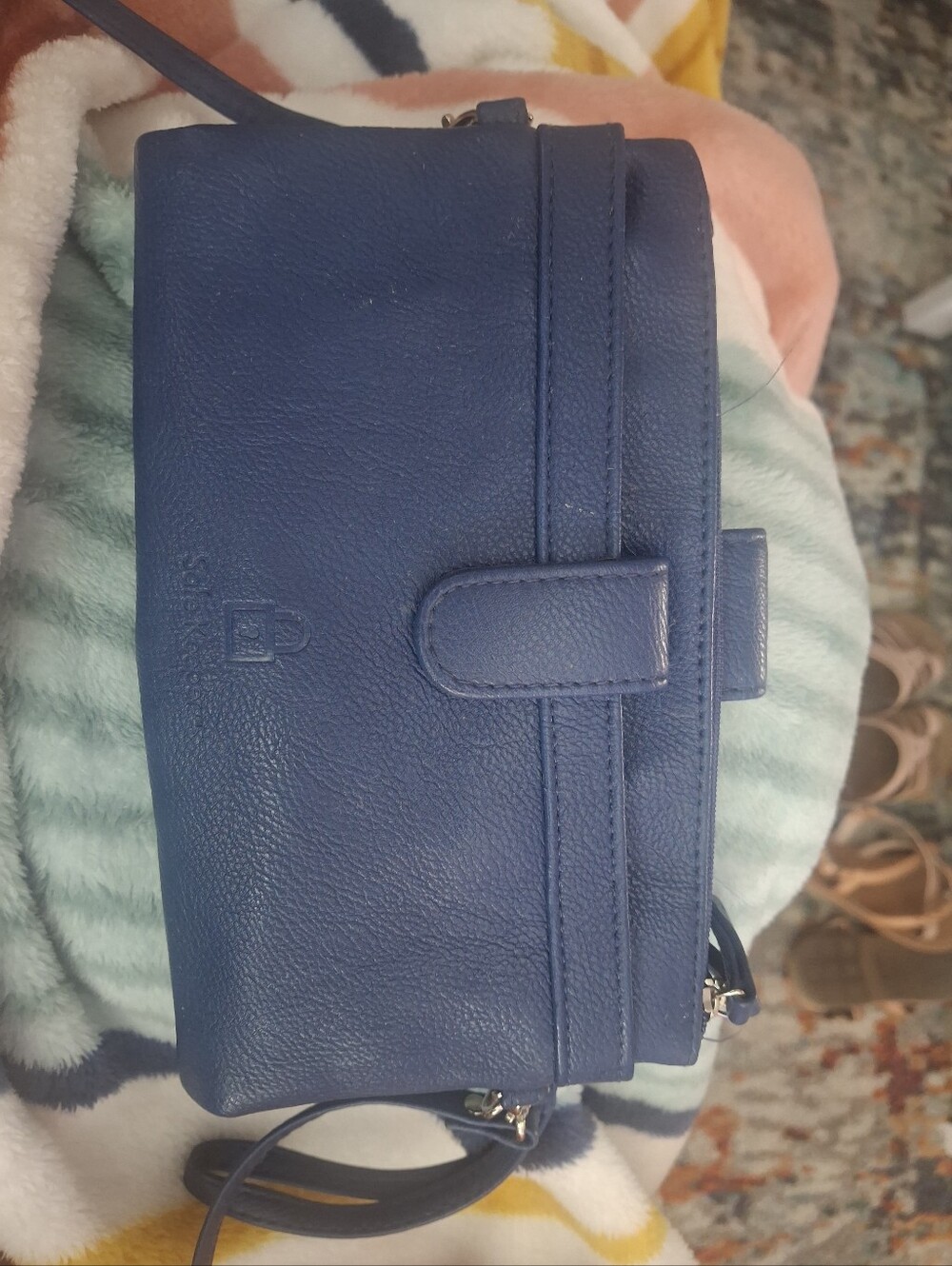 SAFE KEEPER Blue Leather Crossbody Bag